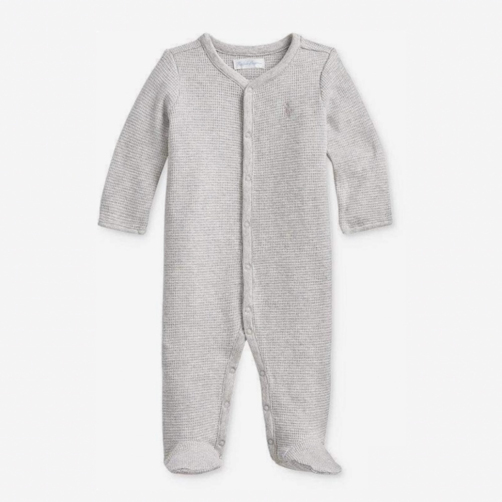 Ralph Lauren Waffle knit Thermal footed coverall sleeper gray and navy